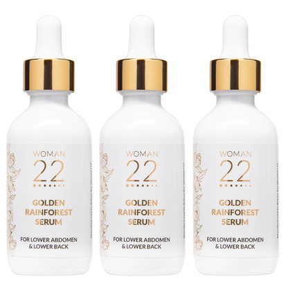 Woman 22 Golden Rainforest Serum 3-pack– premium botanical serum designed for soothing daily care in women's menstrual wellness routines