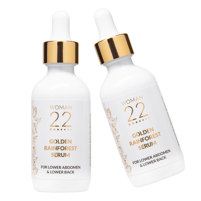 Woman 22 Golden Rainforest Serum duo – premium botanical serum designed for soothing daily care in women's menstrual wellness routines