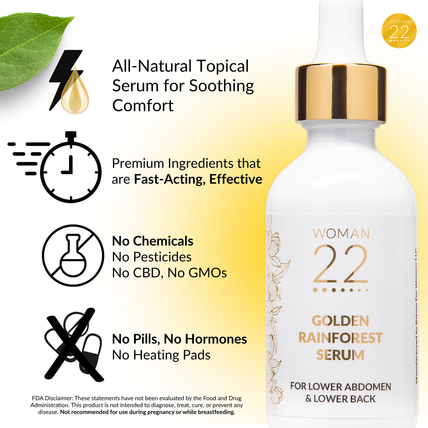 Woman 22 Golden Rainforest Serum – hormone-free, vegan, and cruelty-free botanical serum made for women's natural wellness routines